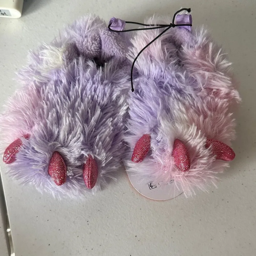 Wonder Nation Monster Paw Slippers – Purple & Fluffy – Size 3